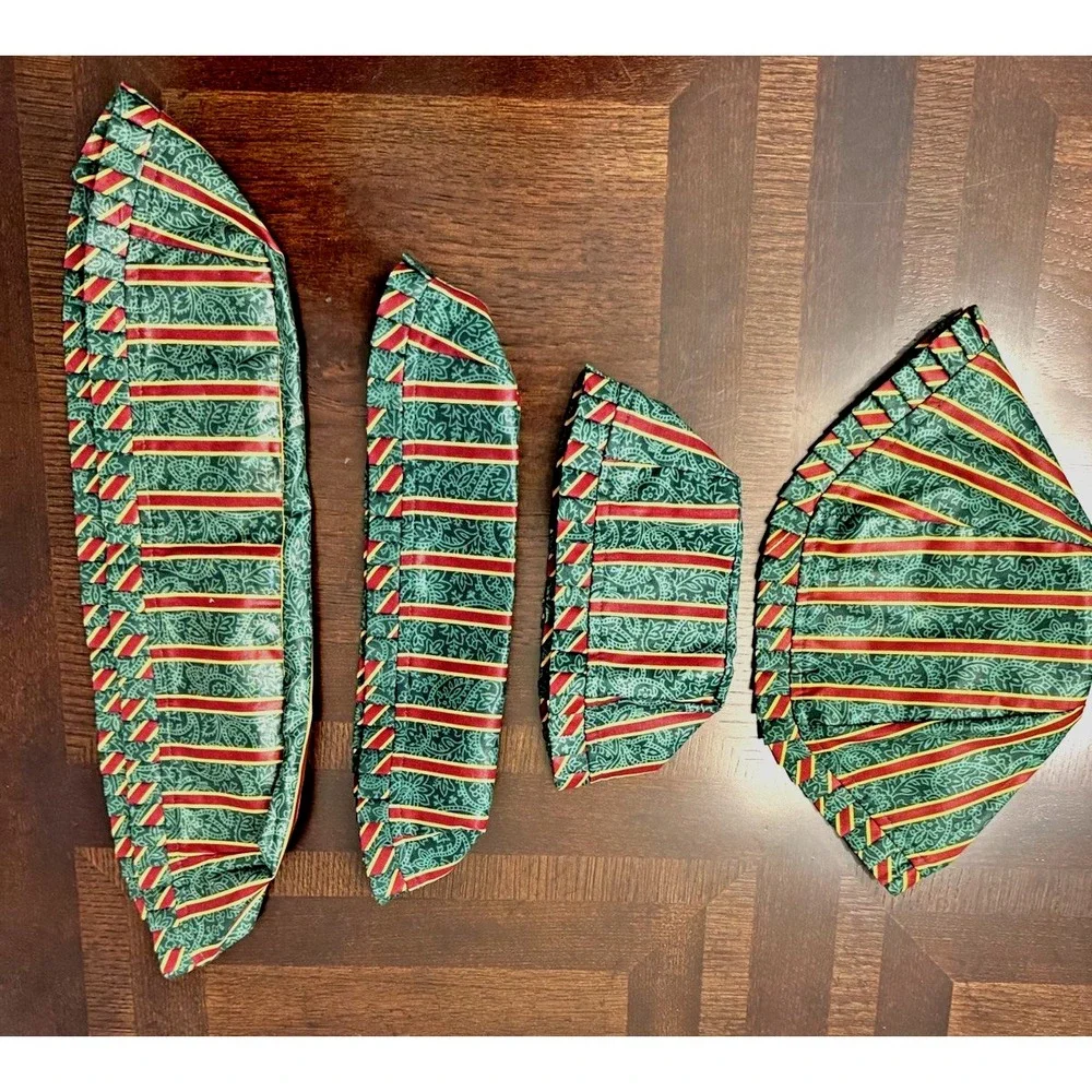 Longaberger Basket Liners Set of 4 –Holly Berry Stripe Christmas Holiday Retired
